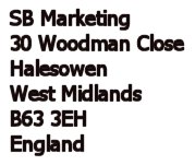 Registered Office Address: SB Marketing, 30 Woodman Close, Halesowen, West Midlands, B63 3EH